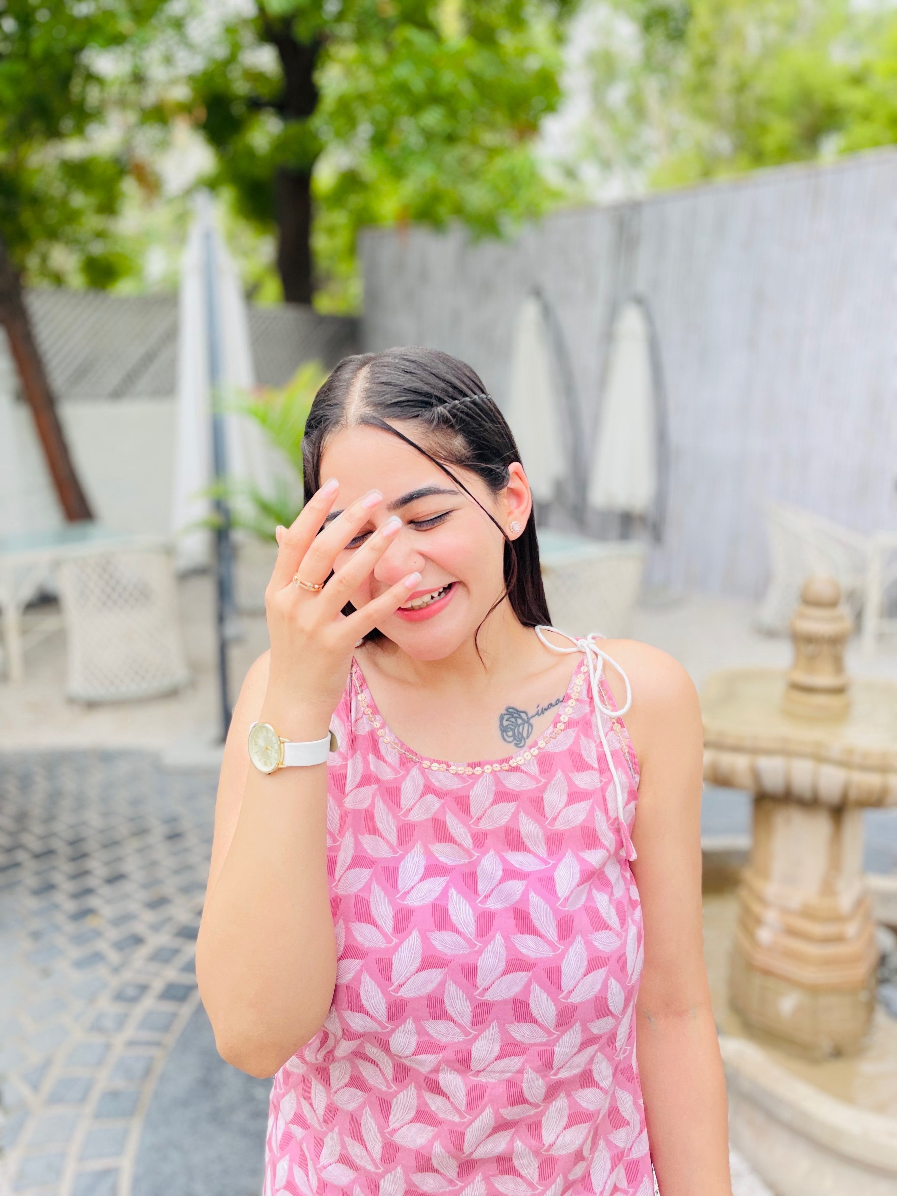 Pink Leafy Elegance Kurti