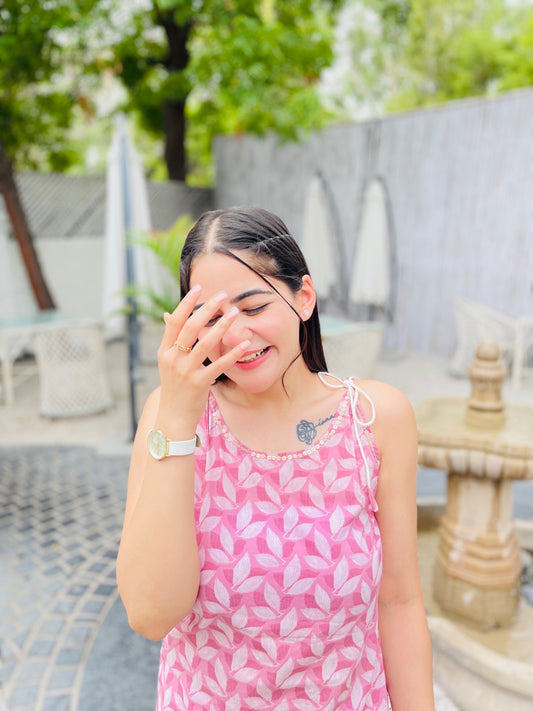 Pink Leafy Elegance Kurti