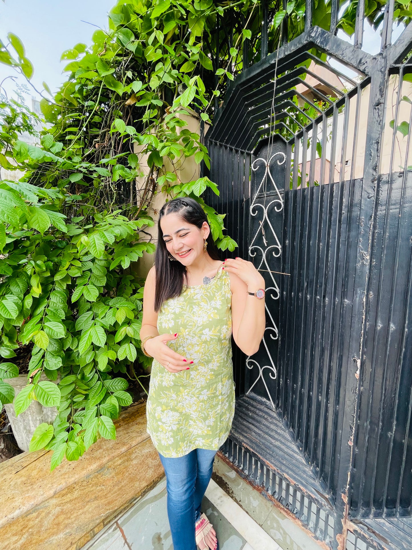 Green Floral Bliss Kurti