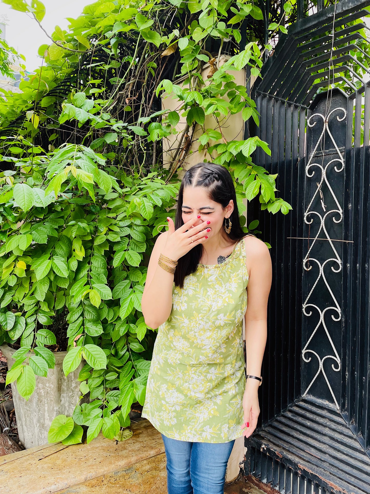 Green Floral Bliss Kurti