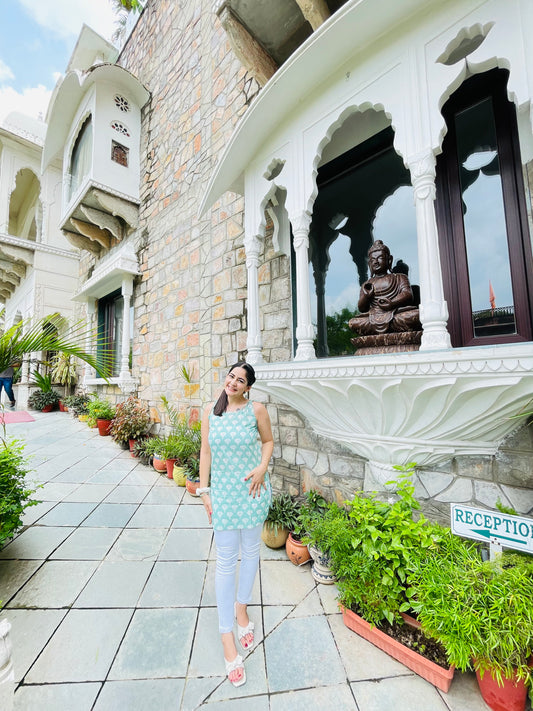 Blue Leafy Charm Kurti